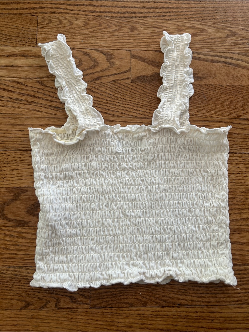 Hollister White Smocked Ruffle Strap Crop Tank